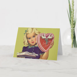 Tarjeta Festiva El día de San Valentín cutáneo vintage, Chica con