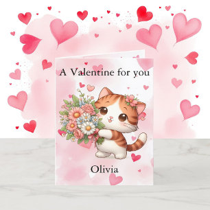 Tarjeta Festiva El día de San Valentín Cute Kitten Añadir el nombr