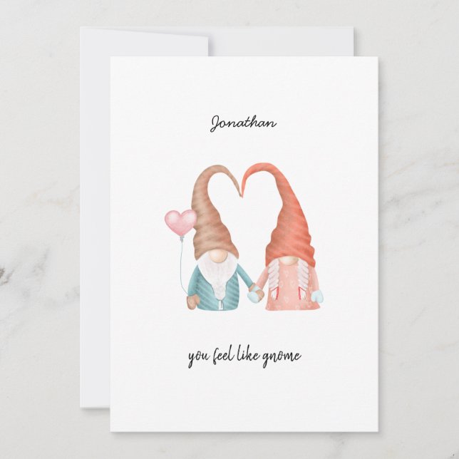Tarjeta Festiva el día de San Valentín Cute Love Gnome Funny Pun (Anverso)