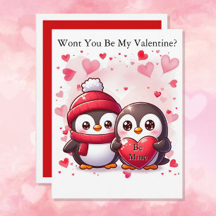 Tarjeta Festiva El día de San Valentín Cute Pingüino Añadir Nombre