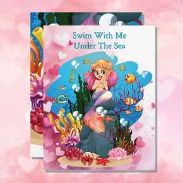 Tarjeta Festiva El día de San Valentín Cute Sirena Añadir Nombre A