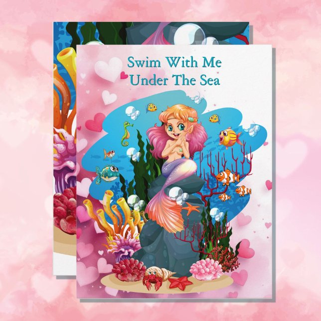 Tarjeta Festiva El día de San Valentín Cute Sirena Añadir Nombre A (Subido por el creador)