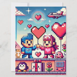 Tarjeta Festiva El día de San Valentín de 8 bits de gamer
