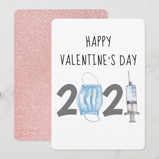 Tarjeta Festiva El día de San Valentín de acuarela 2021 (Anverso / Reverso)