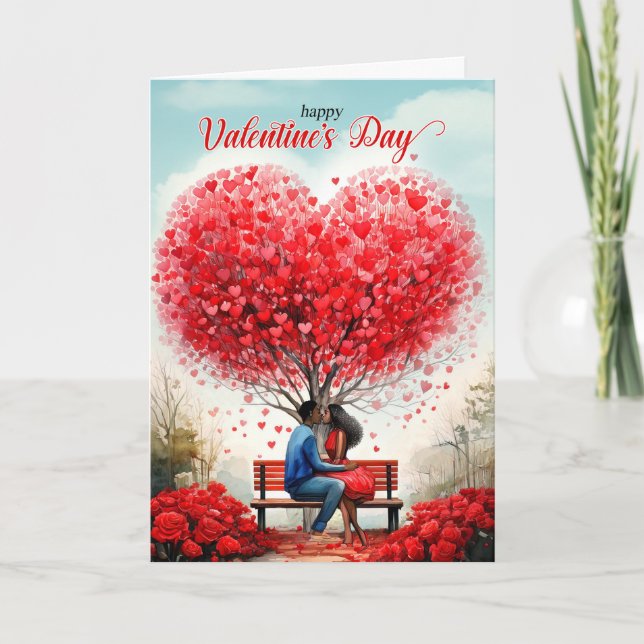Tarjeta Festiva El día de San Valentín de árbol cardíaco de pareja (Anverso)