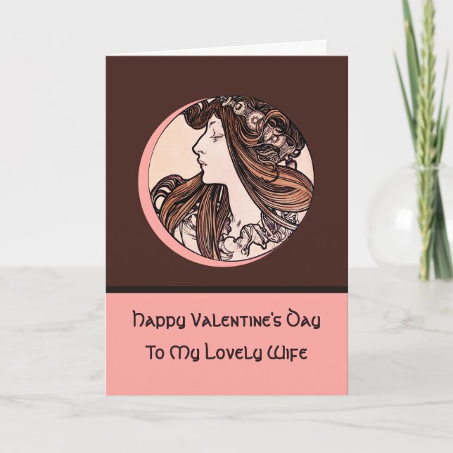 Tarjeta Festiva El día de San Valentín de Art Nouveau Mucha encant (Anverso)