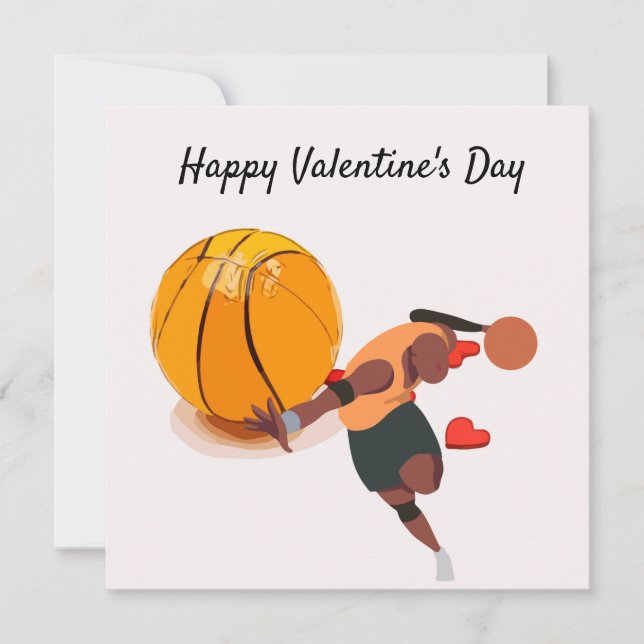 Tarjeta Festiva El día de San Valentín de Baloncesto Jugador con a (Anverso)