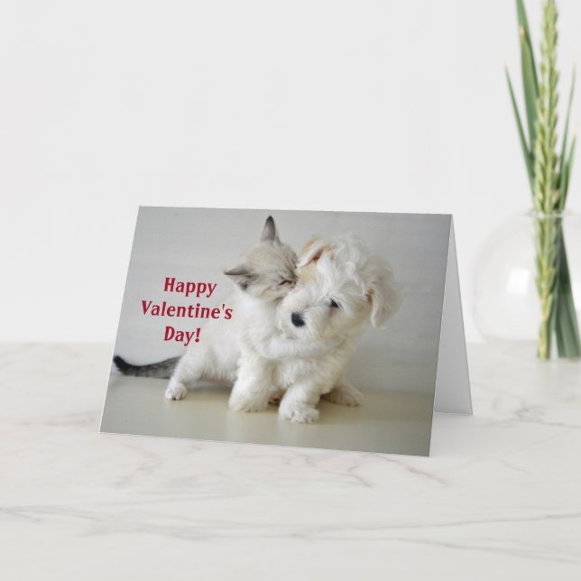 Tarjeta Festiva El día de San Valentín de cachorros de gatito lind (Anverso)