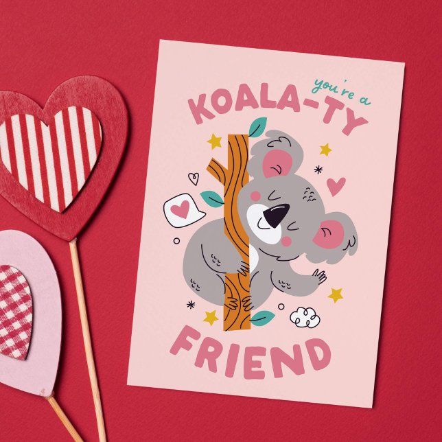 Tarjeta Festiva El día de San Valentín de clase de Cute Koala Kid (cute koala bear kid's classroom Valentine's Day card)