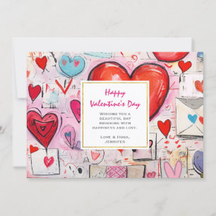 Tarjeta Festiva El día de San Valentín de corazones caprichosos y 