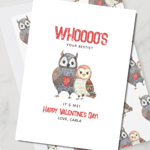 Tarjeta Festiva El día de San Valentín de Cute Owl Pun Bestie