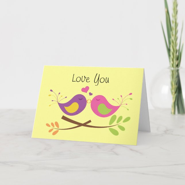 Tarjeta Festiva El día de San Valentín de dos pájaros amorosos (Anverso)