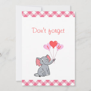 Tarjeta Festiva El día de San Valentín de elefante lindo