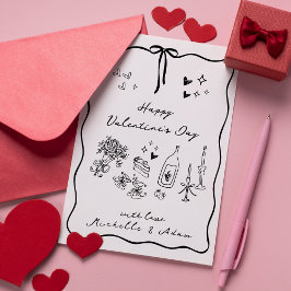 Tarjeta Festiva El día de San Valentín de elementos dibujados a ma