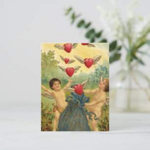 Tarjeta Festiva El día de San Valentín de época, corazón de Cherub