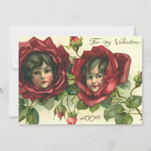 Tarjeta Festiva El día de San Valentín de época, rostros victorian