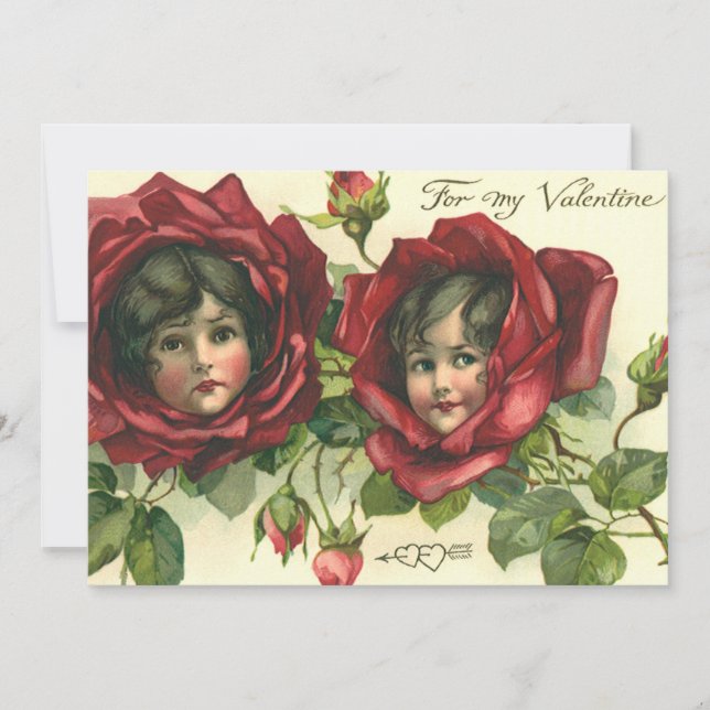 Tarjeta Festiva El día de San Valentín de época, rostros victorian (Anverso)