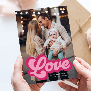 Tarjeta Festiva El día de San Valentín de fotos magenta de escritu