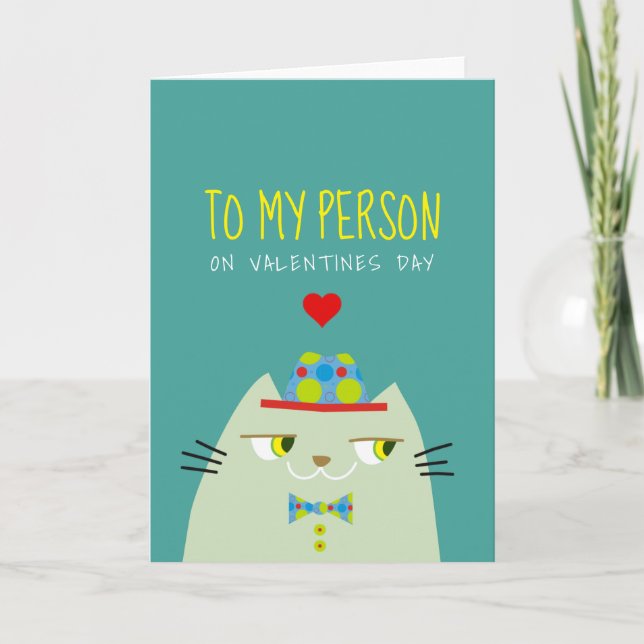 Tarjeta Festiva El día de San Valentín de gato (Anverso)