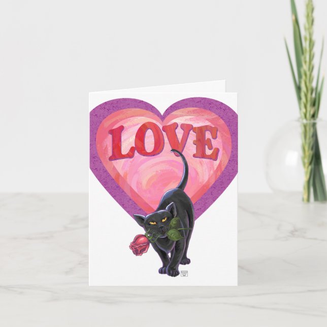 Tarjeta Festiva El día de San Valentín de gato negro (Anverso)