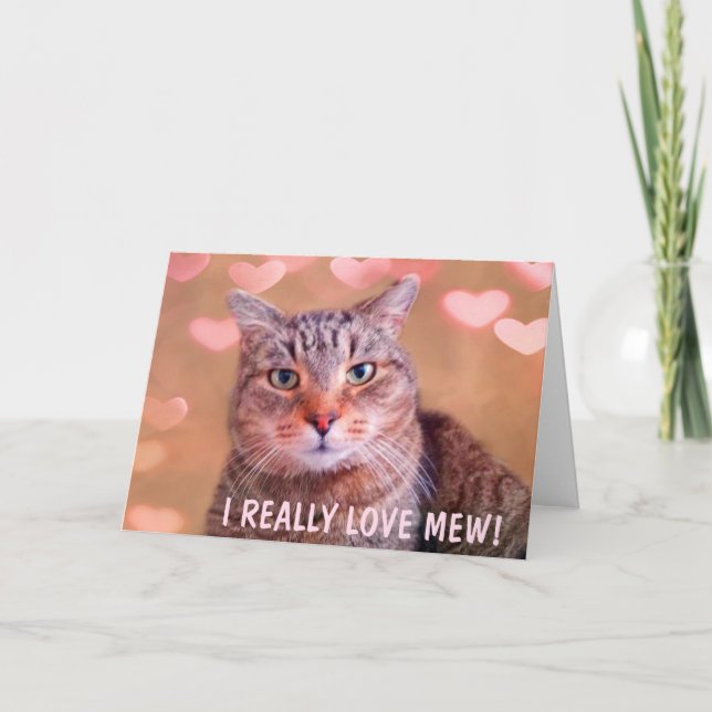 Tarjeta Festiva El día de San Valentín de gato romántico (Anverso)