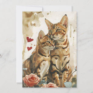 Tarjeta Festiva El día de San Valentín de gatos bengalíes