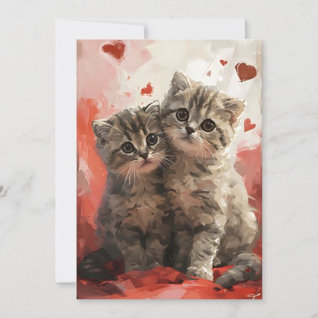 Tarjeta Festiva El día de San Valentín de gatos de Scottish Fold (Anverso)