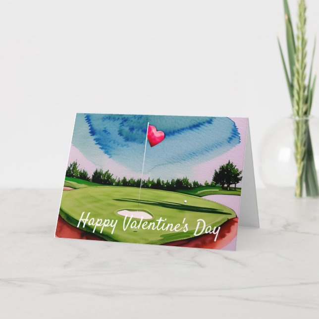 Tarjeta Festiva El día de San Valentín de golf en acuarela (Anverso)