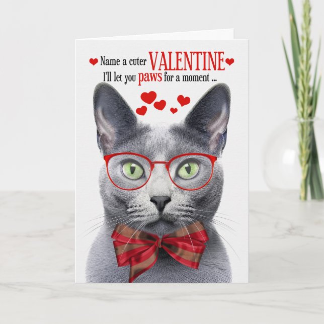 Tarjeta Festiva El día de San Valentín de humor felino de gato azu (Anverso)