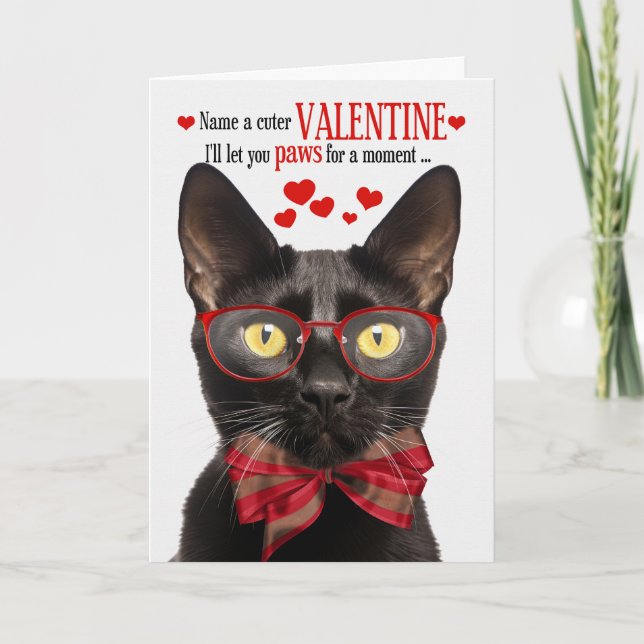 Tarjeta Festiva El día de San Valentín de humor felino de gato neg (Anverso)
