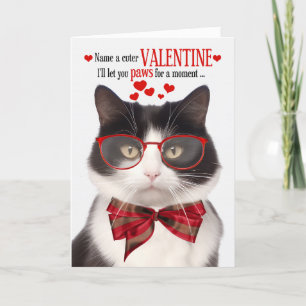 Tarjeta Festiva El día de San Valentín de humor felino negro y bla