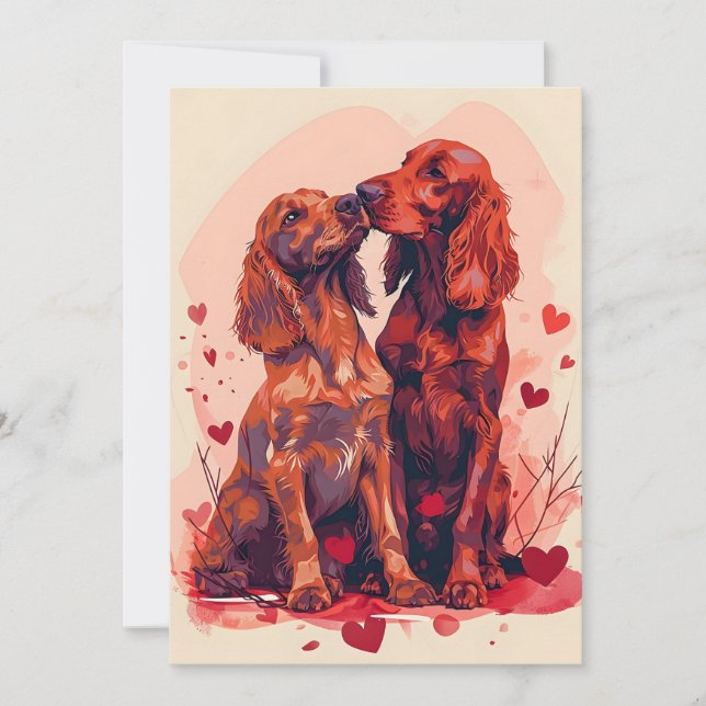 Tarjeta Festiva El día de San Valentín de Irish Setter (Anverso)