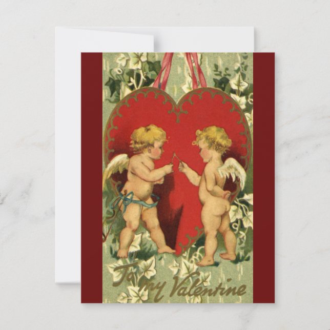 Tarjeta Festiva El día de San Valentín de la época, Cherubs hace u (Anverso)