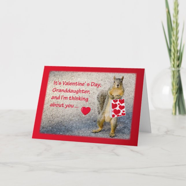 Tarjeta Festiva El día de San Valentín de la nieta, ardilla (Anverso)
