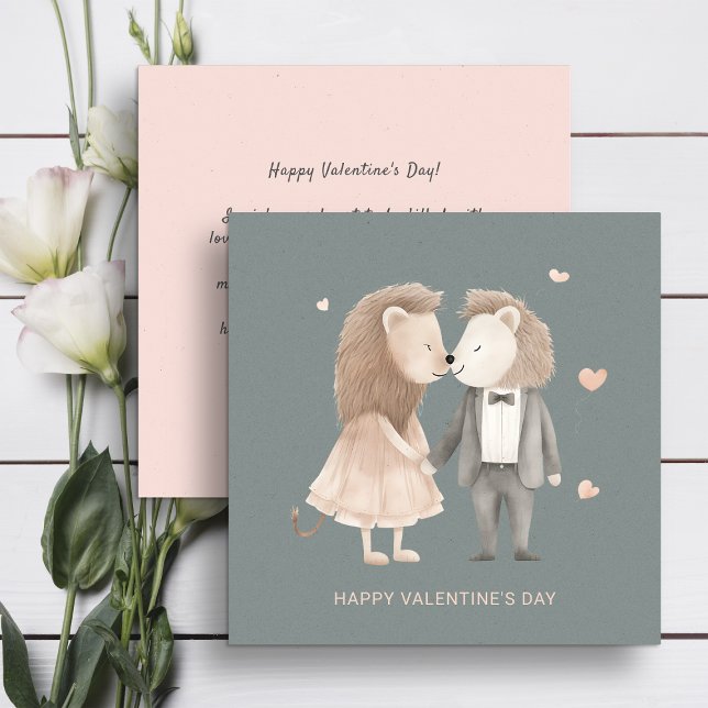 Tarjeta Festiva El día de San Valentín de la pareja de lindos leon (Subido por el creador)