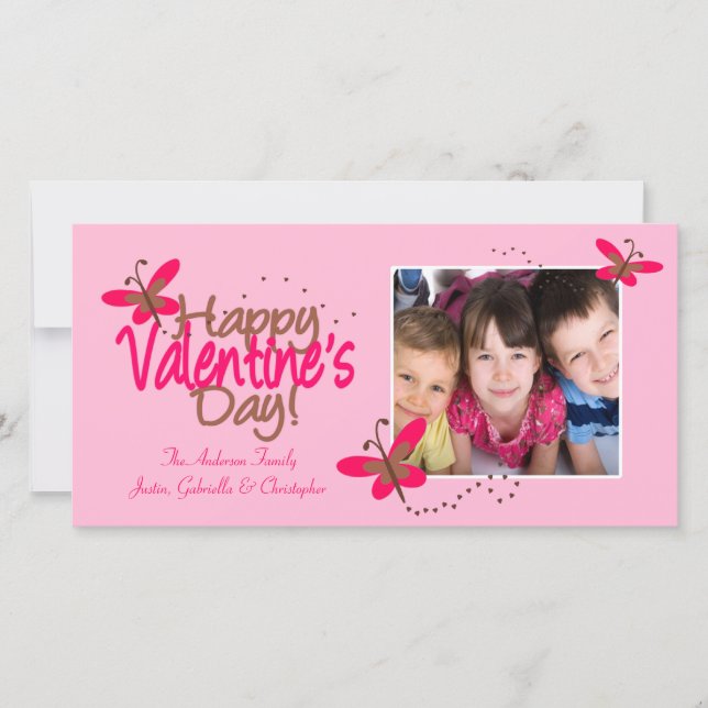 Tarjeta Festiva El día de San Valentín de mariposas PINK (Anverso)