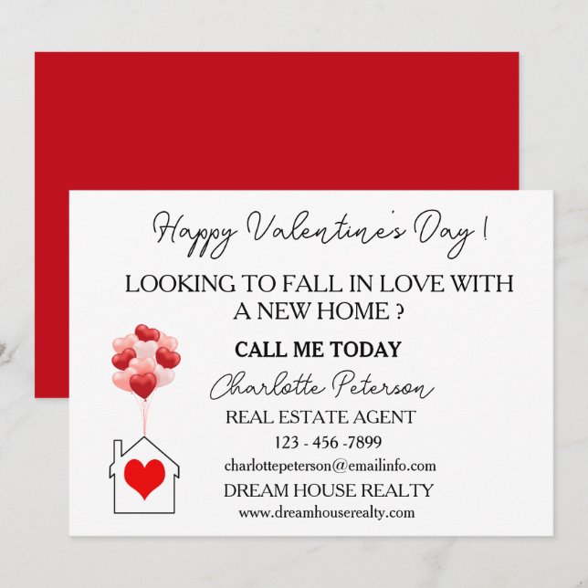 Tarjeta Festiva El día de San Valentín de marketing inmobiliario (Anverso / Reverso)