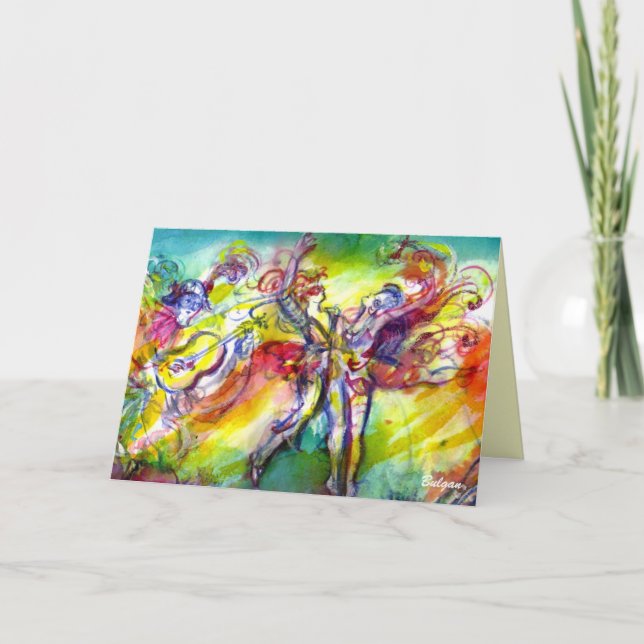 TARJETA FESTIVA EL DÍA DE SAN VALENTÍN DE MÚSICA Y BAILE DE CARNAV (Anverso)