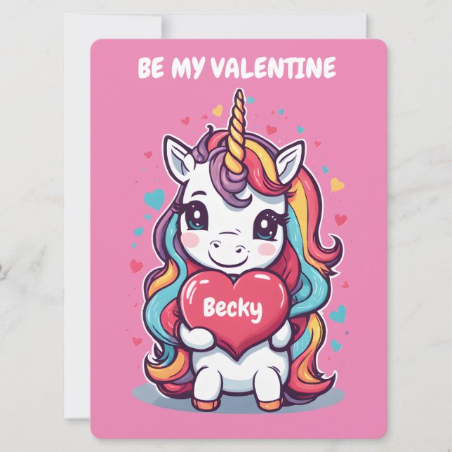 Tarjeta Festiva El día de San Valentín de Niños Unicornios (Anverso)