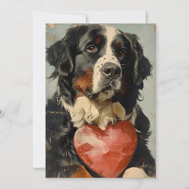 Tarjeta Festiva El día de San Valentín de perro de montaña de Bern (Anverso)