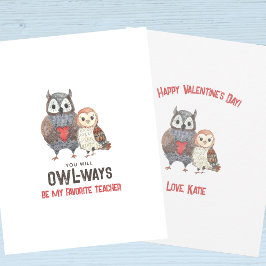 Tarjeta Festiva El día de San Valentín de profesor de Búho Cute