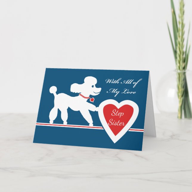 Tarjeta Festiva El día de San Valentín de Stepbrother, Cute Poodle (Anverso)