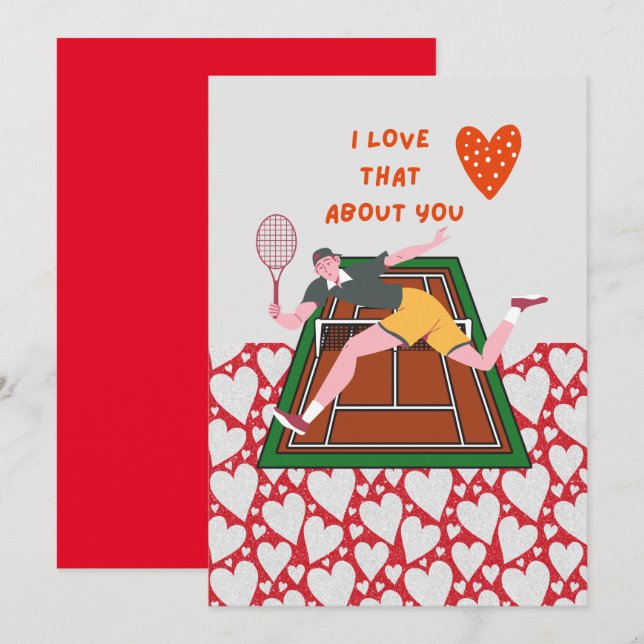 Tarjeta Festiva El día de San Valentín de tenis con LOVE para juga (Anverso / Reverso)