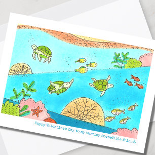Tarjeta Festiva El día de San Valentín de tortuga marina