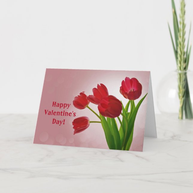 Tarjeta Festiva El día de San Valentín de tulipanes rojos bonito d (Anverso)