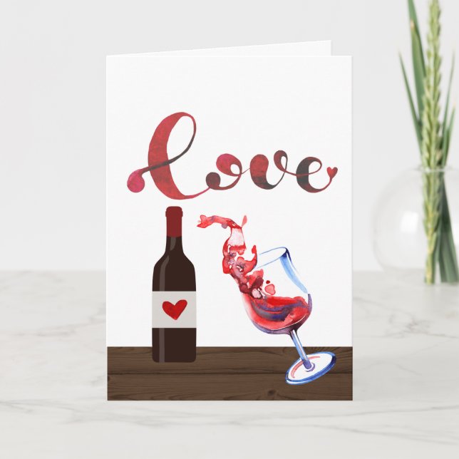 Tarjeta Festiva El día de San Valentín de vino y botellas de amor  (Anverso)