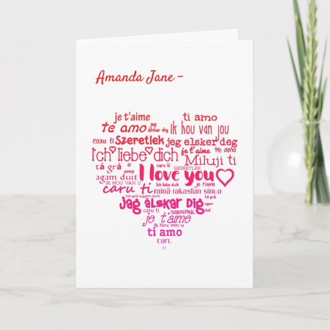 Tarjeta Festiva El día de San Valentín de Word-Cloud al Personaliz (Anverso)