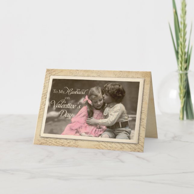 Tarjeta Festiva El día de San Valentín del marido, beso dulce del (Anverso)