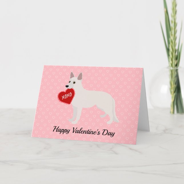 Tarjeta Festiva El día de San Valentín del Pastor Alemán Blanco (Anverso)