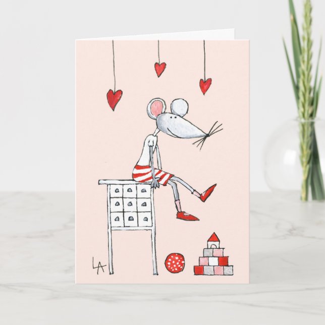 Tarjeta Festiva El día de San Valentín del ratón de amor (Anverso)